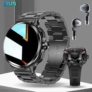 2025 스마트 워치 여성 2 in 1 이어폰 Smartwatch 블루투스 통화 야외 스포츠 심박수 모니터 스테인레스 스