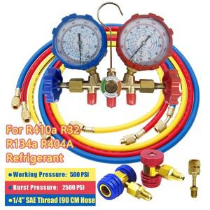 냉매 매니폴드 게이지 에어컨 냉동 세트, 호스 및 후크 포함, R410A, R32, R134A
