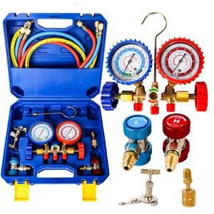 AC 매니폴드 게이지 세트, R134a R12 R22 R502용, 3방향 자동차 세트(충격 방지 포함) 호스 커플러 어댑터