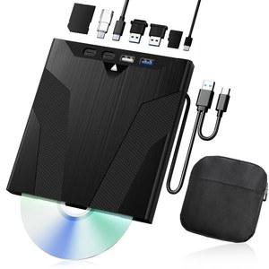 주우오이 외장 드라이브 USB 드라이브, SD/TF 슬롯 포트 PC 노트북용 7-in-1 플레이어 휴대용 3D BD 디스크 리더 CD DVD -/+RW 버너, Windows Linux Mac OS와 호환 가능