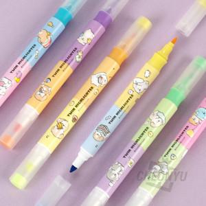 이리눕개 귀여운 캐릭터 트윈 형광펜 6색 형광펜 사인펜 세트 (랜덤)