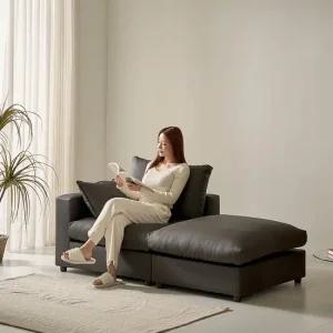 세인트블랑 컴피 구스 가죽 모듈 2인 한팔형 소파 스툴 소파 sk