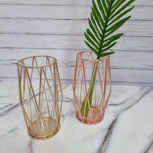 골드 와이어 화병 인테리어 유리 꽃병 철재 프레임