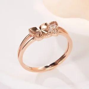 [비앤비골드] 18K 나비 트윈 컷팅 큐빅 두줄 반지 NPR41632