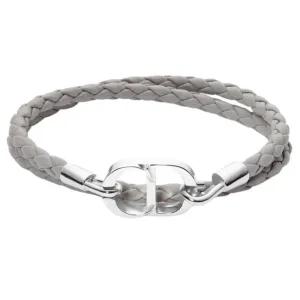 디올 CD Icon 브레이드 가죽 더블 팔찌 그레이 B1973HOMLED005