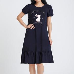 [보슈아]2131 여성 홈웨어 루즈핏 반팔 원피스 파자마 면100 국내산