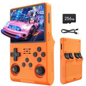 Hugawelo R40S Pro 핸드헬드, 30000-in-1 HD 게이밍 미니 레트로 비디오 콘솔, 3.5인치 IPS 화면, 256GB RAM, 45개의 내장 에뮬레이터, 3800mAh 배터리(퓨어 오렌지 256GB)