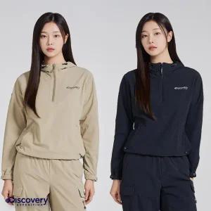 [디스커버리] 24FW 가을 DWTR36044 여성 우븐 에센셜 트레이닝 상의 아노락 반집업 후드