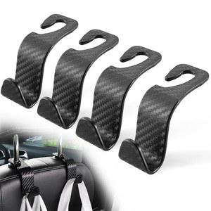 리브티 자동차 지갑 후크, 코트, 우산, 식료품을 위한 4팩 유니버설 오토시트 헤드레스트 후크 행거 정리함 - 카본 파이버 블랙