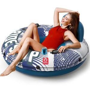 QPAU 팽창식 리버 튜브 4mm 두께의 펑크 방지 헤비 듀티 인체공학적 등받이가 있는 뗏목 메쉬 바닥 가족 친구를 위한 홀더 2개