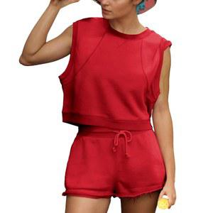 여성용 여름 숏 운동 탱크 탑과 반바지를 위한 송링 투피스 세트 포켓이 있는 세트 의상 트랙수트