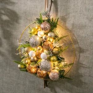 크리스마스 리스 벽장식 LED 골드 버블트리 메탈링 55cm 벽걸이 소품 데코 조화