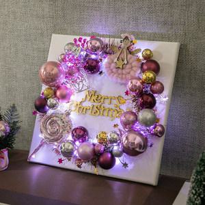 크리스마스 액자 벽 장식 LED 분홍리스 캔버스 30cm 트리 벽걸이 소품 데코 선물 겨울