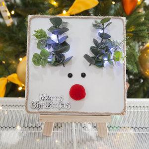 크리스마스 액자 벽 장식 이젤세트 LED 루돌프 캔버스 25cm 트리 벽걸이 테이블