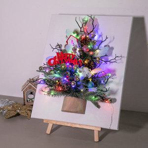 크리스마스 액자 트리 벽 장식 이젤세트 LED 레드루프 캔버스 57cm 벽걸이 테이블