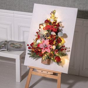 크리스마스 액자 트리 벽 장식 이젤세트 LED 스노우 레드 포인꽃 캔버스 95cm 벽걸이