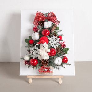 크리스마스 액자 트리 벽 장식 이젤세트 LED 설정곰 캔버스 57cm 벽걸이 테이블