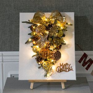 크리스마스 액자 트리 벽 장식 이젤세트 LED 메안더 골든 캔버스 57cm 벽걸이 테이블