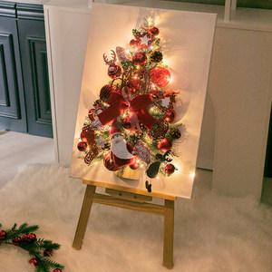 크리스마스 액자 트리 벽 장식 이젤세트 LED 우드 캔버스 A 95cm 벽걸이 테이블 탁상용