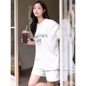 [하프클럽/]여성 여름 레터링 빅사이즈 반팔 티셔츠 반바지 트레이닝 츄리