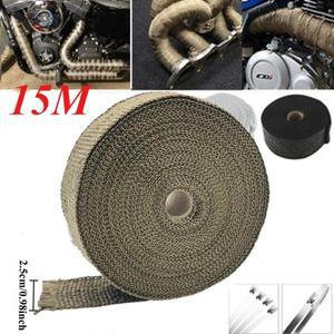 호환 2.5CM x 15M 배기관 절연 열 랩 와이드 롤 바나나 천 바이크  유리 섬유 실드 테이프