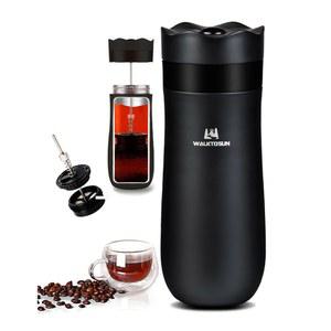 휴대용 프레스 트래블 커피 메이커 이중벽 스테인리스 진공 단열 및 티 12 여행용 미니 머그 필터 컵 블랙