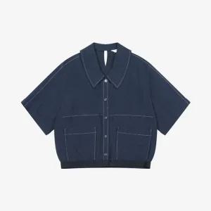 [갤러리아] [25SS][특가]빅카라 배색 스티치 셋업 블라우스 (BKBAF1442)BKB1442