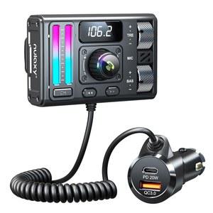 에어 벤트 설치 및 DSP 노이즈 캔슬링 기능이 있는 Nulaxy Bluetooth 5.3 차량 어댑터, QC3.0 및 Type-C PD 차량 충전기 무선 FM 라디오 송신기는 베이스 및 트레블 부스트를 지원합니다