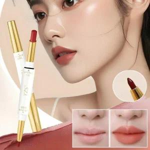 듀얼 헤드 립스틱 립라이너 촉촉한 발색력 지속력 방수 및 땀 방지 벨벳 스타일 입술에 편안하게 닿음 쉽게