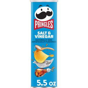 프링글스 감자 크리스프 칩, 점심 간식, 이동 중 간식, 소금 및 식초, 5.5온스 캔(1캔)