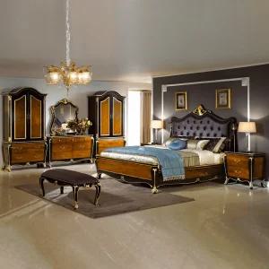 벤티 엔틱 침실 원목 퀸침대 세트C (침대+협탁+화장대+입본장2)