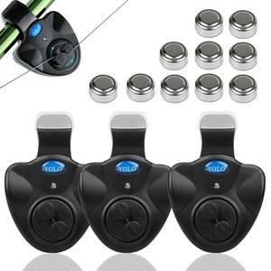 낮 밤 낚시 야외 잉어에 적합한 큰 사이렌이 있는 낚싯대에 배터리 10개가 추가된 쿨니스 6팩 낚시 물림 알람 감지 전자 표시등 LED 소리 알림 기능이 탑재되어 있습니다