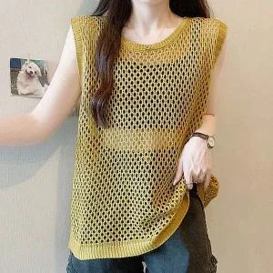 여성 시스루 나시 그물 레이어드 바캉스 조끼