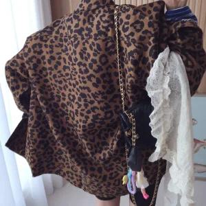 호피퀄 레오파드 패턴 언발 박시 루즈핏 카라 셔츠 남방