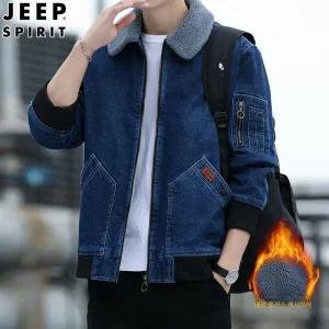 JEEP SPIRIT 캐주얼 두꺼운 벨벳 겨울 청자켓 남성 루즈핏 코튼 데님 재킷
