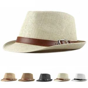 [콩심팥심]남성 중년남성 가죽벨트포인트 페도라 신사모자 멋진 남성버킷햇 남자밀집모자 파나마햇