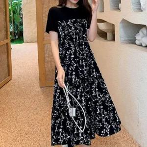 원피스 꽃무늬 여름 바캉스 썸머 여성 배색 롱치마 WFI8C0Y