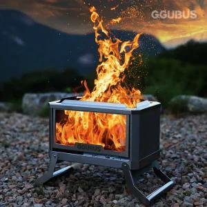 꾸버스 풀스텐 듀얼 화로대 L + 유리패널 SET 이중연소 불멍 바베큐그릴 장작 캠핑 우드스토브 화목난로