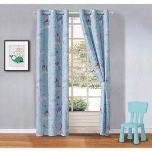 라인라이넨 플러스 2 패널 커튼 세트와 10대 소년 소녀용 그로밋 (스카이 블루/화이트 유니콘)