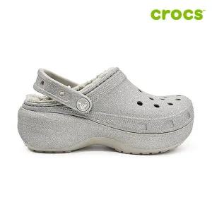 [크록스]클래식 플랫폼 글리터 라인드 클로그 여성 털샌들 210413-040