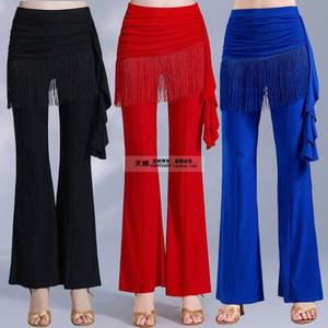 댄스복 라인 줌바 라틴 방송 스포츠 댄스 빨간색 바지 여성 스위밍 공연복 트리 스텝 팬츠