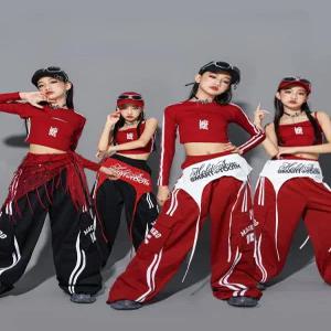 쎈언니 레드 블랙 초등 방송댄스복 긴팔 공연복 걸스힙합 의상 치어리더 재즈