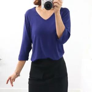 여성 레이온 스판 브이넥 무지 간절기 얇은 미시 40대 v넥 이너 오피스룩 가을 티 7부 티셔츠