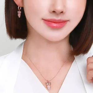 [미니아트]14K GOLD 패션 데일리 원석 부엉이 큐빅 쥬얼리 세트 귀걸이 + 목걸이 42cm 선물추천