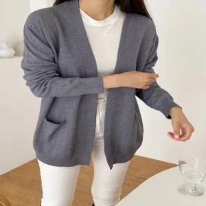 [샵앤][샵앤] 여성 숄카라 포켓 오픈 간절기 아우터 긴팔 미들 가디건 21DS-WCD-2600-그레이