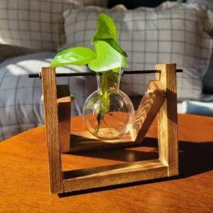 레트로 수경재배 원목 거치 유리병 1구 원목거치대 우드받침 감성소품
