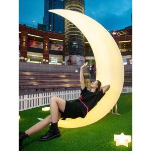 달무드등 야외 카페 정원 마당 초승달 포토존 램프 1.4m 달 조명 - 노랑