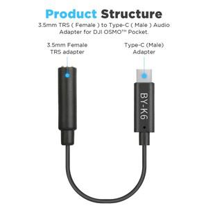 BOYA BY-K6 3.5mm TRS(암)-Type-C 마이크 어댑터 DJI OSMO Pocket 1/2 외부 녹음용 오디오