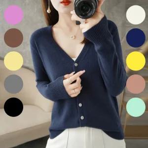 여성 가디건 니트 브이넥 10컬러 봄 가을 데일리 코디 모델 162cm 47kg XL착용 면 폴리에스테르