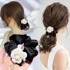 꽃모양 헤어슈슈 블랙 헤어악세사리 머리고무줄 여자머리끈 헤어머리끈 곱창끈